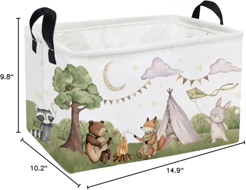 Image of Essme Rectangular Animal Basket,Camping Baskets Empty with Handles,Cute Baskets for kids Room Decor,Boys and Girls, Gift Basket,(Camping animal)