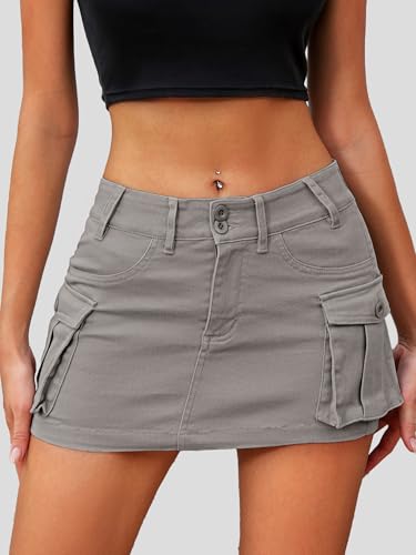 Image of ELLEVEN Low Rise Denim Mini Skirt for Women High Stretch Jean Skirts