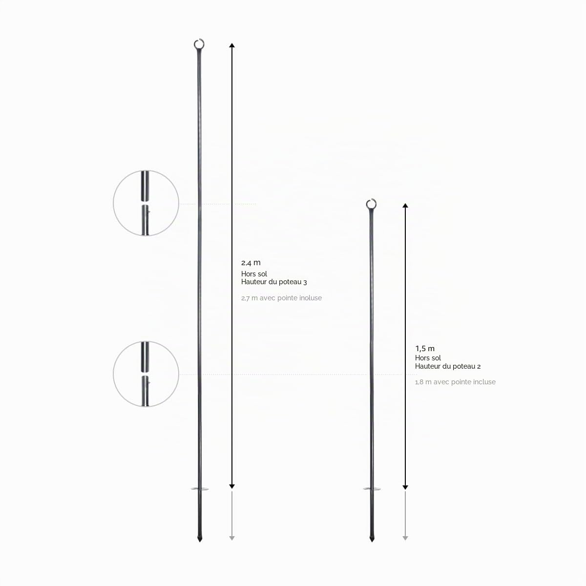 Poteaux de guirlande Festive Lights 1,5 m ou 2,4 m en acier métallique robuste pour lumières décoratives