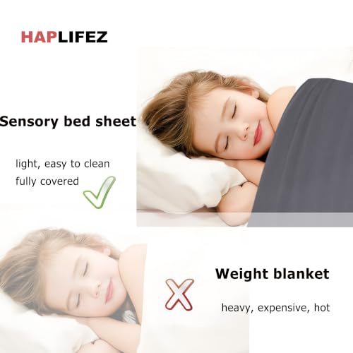 Image of Sensory Bed Sheet, Weighted Blanket with Compression Sheet - Breathable, Stretch Fit, Lightweight Calming Sleep Blanket, Grey, 63 inchx60 inch