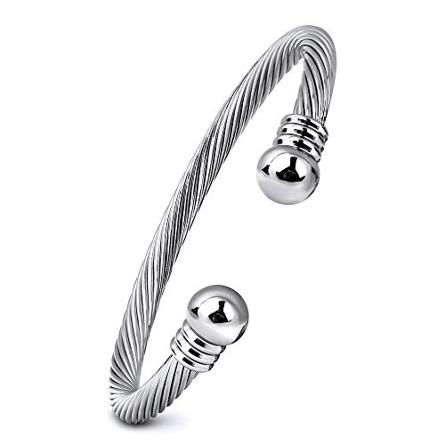 Elastic Adjustable Stainless Steel Twisted Cable Wire Cuff Bangle Bracelet Stylish Bangle Bracelet for Mens Womens