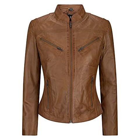 Infinity Leather Ladies Tan Biker Jacket Cover