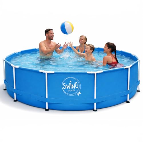 HAF - Swing Frame Pool rund Blau (Ø 305 cm, 76 cm tief) - Gartenpool mit 4.500 Liter - Robust, UV-geschützt & korrosionsbeständig - Stabiler Metallrahmen - Schnellaufbau ohne Werkzeug