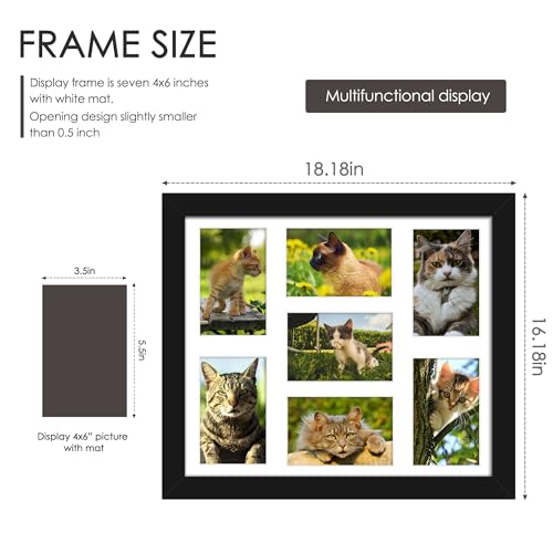 Image of DUENPY 15x17 Collage Picture Frame 4x6 Collage Picture Frame Displays Seven 4x6 inch Photos or 15x17 (Without Mat) for Available Horizontal Wall Mounting Display and Vertical Black