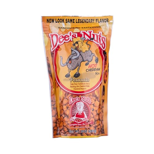 Dees Nuts Hot Cheddar Cheese Flavored Peanuts 10 oz Resealable Bag | Spicy Cheddar Peanuts Gourmet Flavored Peanuts High Protein Snack Low Carb Crunchy Snack Nuts Made in USA