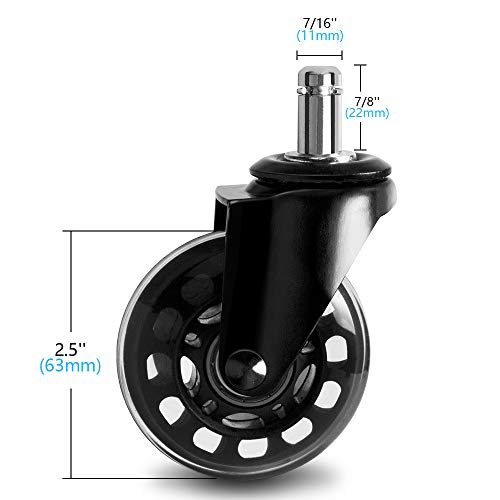 8T8 Office Chair Caster Wheels 2.5'', Swivel Caster Wheels Heavy Duty With Pop-In Stem,Quiet & Smooth Rolling, No Chair Mat Needed, Safe For Hardwood Carpet Floors,Set Of 5 (2.5 Inch-Fba, Black) #TOP1