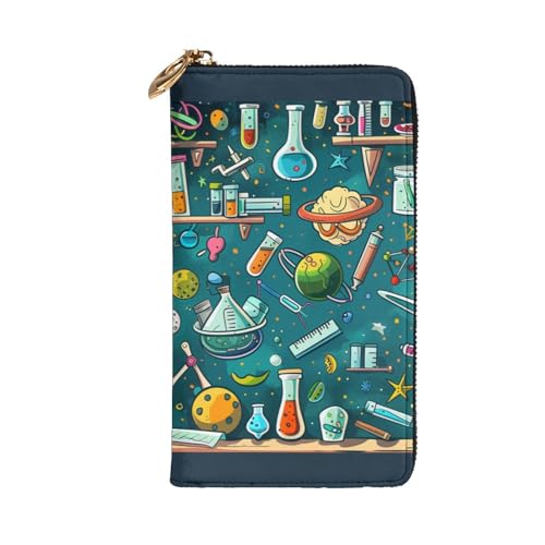 Cartoon Science Theme Printed Long Wallet for Women Men Cute PU Leather Wallet with Coin Purse and Credit Card Holder2