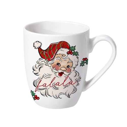 Paayna Christmas Santa Claus Ceramic Coffee Mug, 13 oz Novelty Xmas Tea Cup with Handle, Winter Holiday Gifts for Friends Women Men, Holly Berry Drink Mugs Microwave and Dishwasher Safe