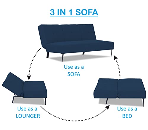 Image of Adorn India Xander 3 Seater Sofa Cum Bed (Blue) (3 Year Warranty)