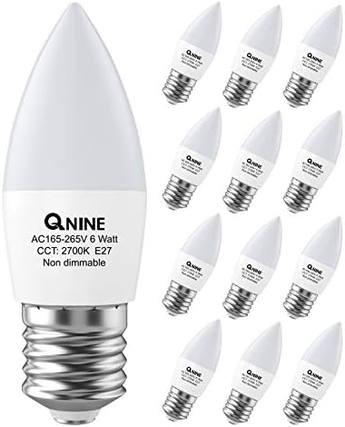 QNINE 8-Pack Warm White E27 Screw Bulb, 6W (60W Equivalent), 540lm, LED Candle Bulbs, 2700K, Non-Dimmable