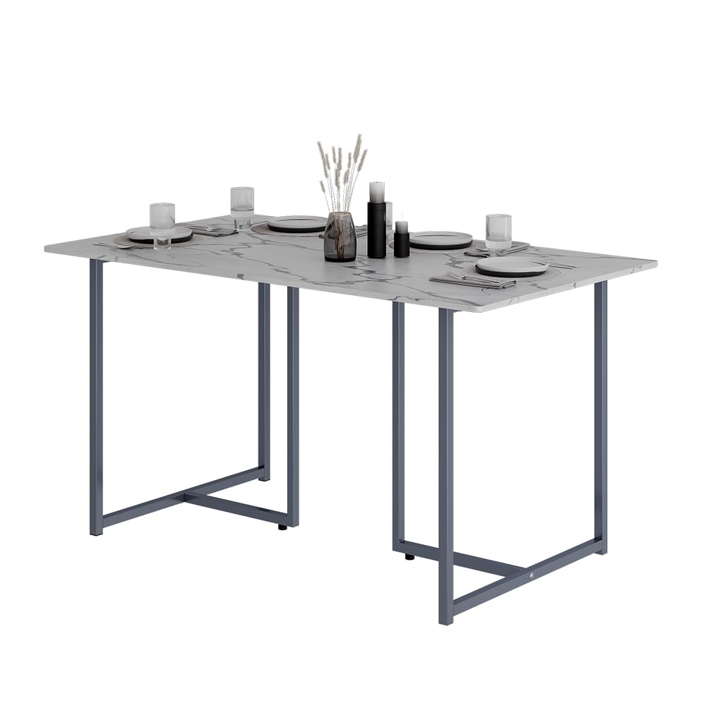 Vicco Tavolo da pranzo Merido, Grigio/marmo-bianco, 140 x 80 cm