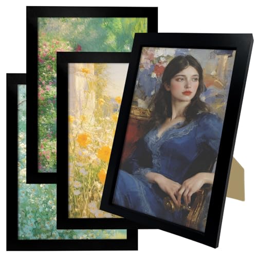 Xpieoyrm Lot de 4 Cadre Photo en Bois MDF Noir de 15x20 cm, Cadre Classique 8 Zoll, Cadre Photo Moderne simple Bois Avec Protection en Verre Acrylique, décoration murale à suspendre & à poser