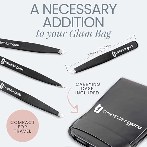 Tweezer Guru Eyebrow Tweezer Set (4-Piece) For Women & Men - Professional Slant And Pointed Tweezers Set With Case - Precision Tweezers Kit For Facial Hair, Splinter And Ingrown Hair Removal #TOP4