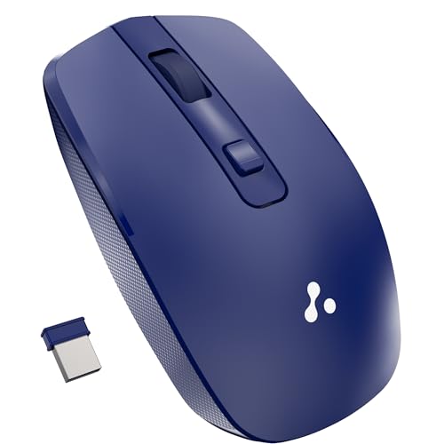 Image of Ambrane Wireless Mouse with 2.4GHz, USB Nano Dongle, Silent Click, Optical Orientation Click Wheel, 4 Buttons, 1600 Adjustable DPI, Both Hand Use, Compatible with PC, Mac, Laptop (Sliq 3, Blue)