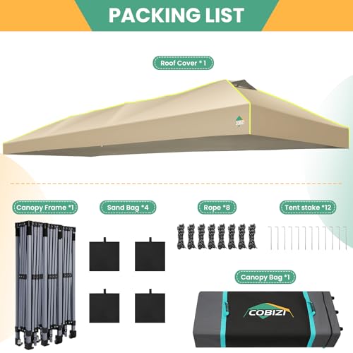 Image of COBIZI 10x30 Pop Up Canopy, Wedding Party Tent Without Sidewall One Push Setup Glow, 3 Adjustable Height Air Vent Waterproof UPF50+, Wheeled Bag, 4 Sandbag, 8 Stake, Ropes for Commercial, Outdoor