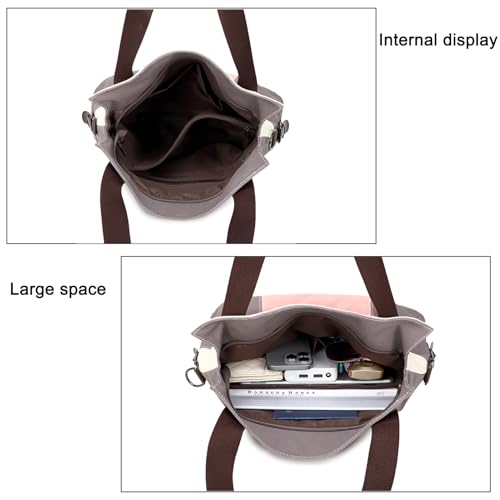 LAKE OF FIRE Women's Canvas Handbags Tote Purse for Work,Medium Casual Multi Pocket Crossbody Tote Bag with Shoulder Strap4