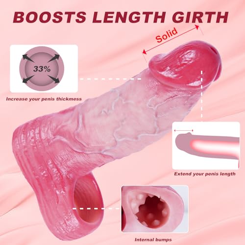 Miniatura 3 de Set De 2 Fundas Y Anillos Para Pene De Silicona Realista, S L, Para Sexo Más Duradero Y Potente, Con Glande Rojo Y Venas Realistas, Alargador De Pene, Juguete Sexual Adulto Para Hombres Y Parejas