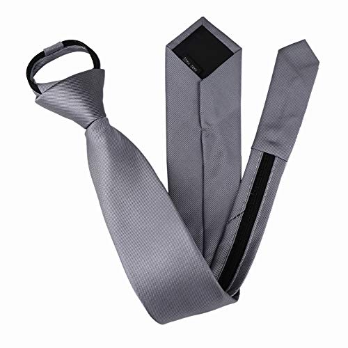 Elfeves Zipper Tie for Big Boys Mens Wedding Solid Color Designer Skinny Pre-tied Neckties3