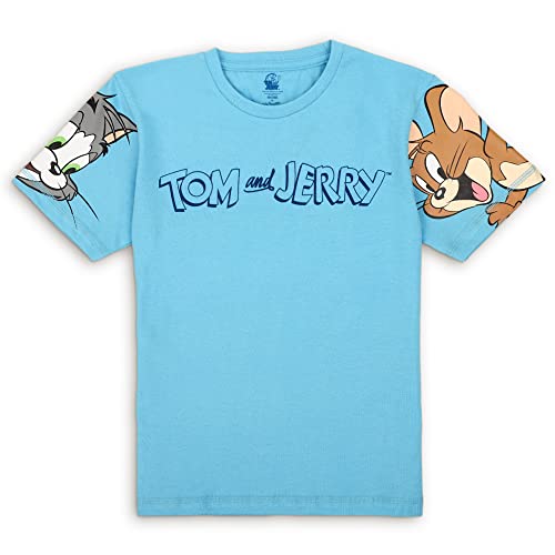 Image of Kidsville Official Tom & Jerry Printed Boy's Regular Fit Blue Half Sleeves Tshirt