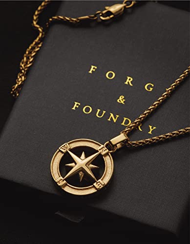 Forge & Foundry Men's North Star Pendant Necklace With 22" Wheat Chain Included [ Polished 18K Gold Over Stainless Steel] | "Polaris" | Refined Hand-Crafted Jewelry, Designed By Jewelers, Forged For Men #TOP7