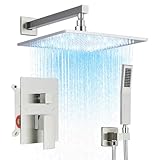 Sd LED 12-inch Brushed Nickel Rainfall Shower Head Bathroom Square Top Sprayer, Large Stainless Steel Shower Head,Ultra Thin Rainfall Bath Shower with Silicone Nozzle