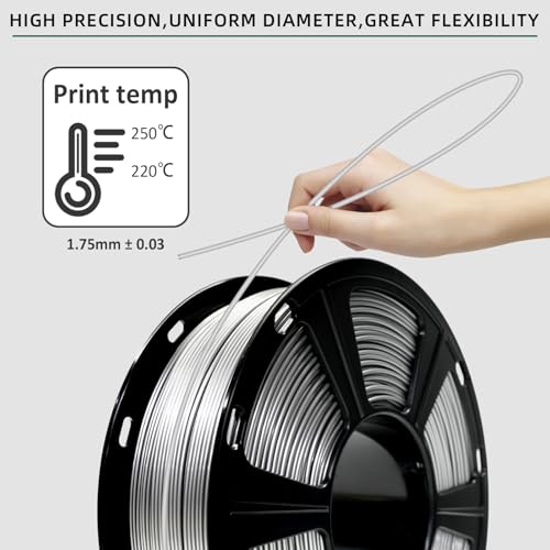 Image of GIANTARM PETG Filament 1.75mm 1Kg(2.2lb), Metallic Silver Filament PETG for 3D Printer, ±0.02mm Accuracy, High Precision, Strong Toughness, Neatly Wound & Moistureproof, Metal Silver