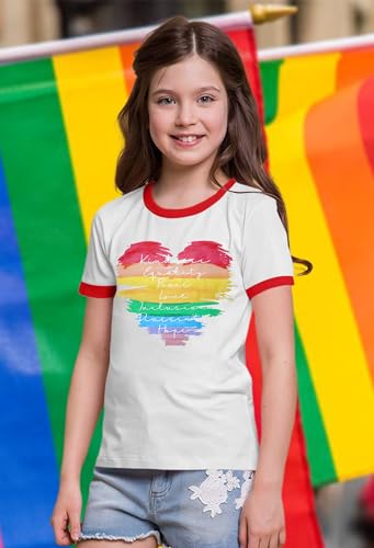 Image of Ithalt Kids Pride Shirts for Girls Boys LGBTQ Tshirt Rainbow Graphic Tee Shirt Litter Girls LGBT Gay Pride Tops 5-14y