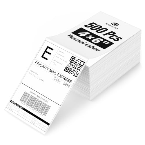 Image of Rongta Fanfold 4x6 Direct Thermal Labels, Perforated Shipping Label Printer Paper for Lable Printers, Clear Printing and Strong Adhesive (White 4x6, 1 Stacks | 500 Labels)