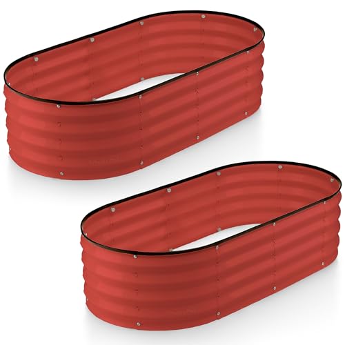 Galvanized Raised Garden Beds Outdoor // 4×2×1 ft (2-Pack) Planter Raised Beds for Gardening, Vegetables, Flowers // Large Metal Garden Box (Red) // Patented Tool-Free Design