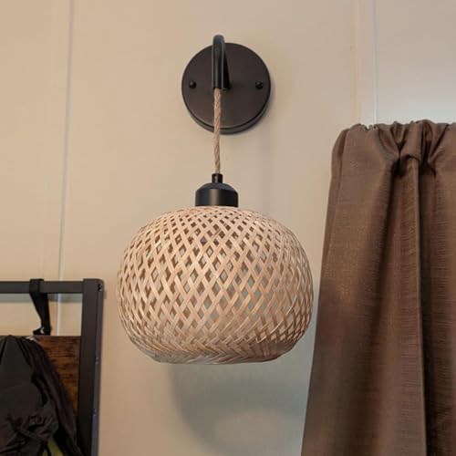 Aplique de pared LED regulable con control remoto y pantalla de bambú de carga USB tipo D 5