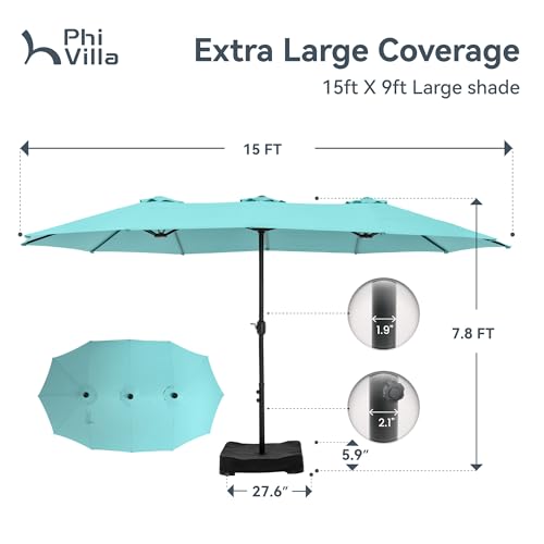 Image of PHI VILLA 15ft Large Outdoor Patio Umbrella with Base Included, Turquoise