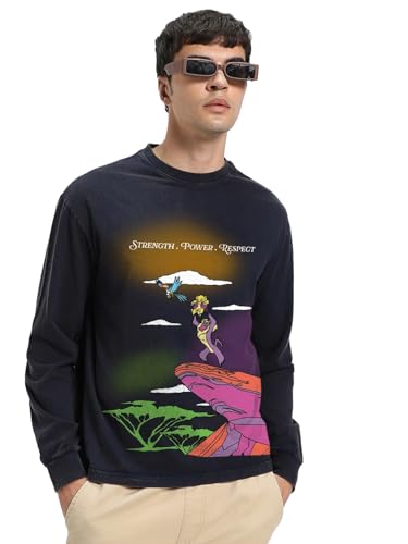 Image of Bewakoof Official Disney Merchandise Lion King Men's Graphic Print Oversized Fit Full Sleeve Round Neck Cotton T-Shirt