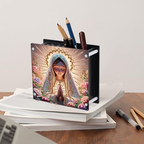Image of DIY Diamond Art Pen Holder Religious Prayer Woman, Diamond Painting Pencil Organizer for Faith and Christian Gifts, Decorative Crystal Rhinestones Art Desk Organizer for Home and Office Supplies