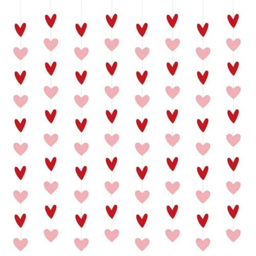 80 Hanging Hearts, Red Pink Heart Streamers for Valentines Day Banner, Heart Garlands Red Pink for Decoration Photo Backdrop Large Heart Valentines Day Anniversary Decor (NO DIY)