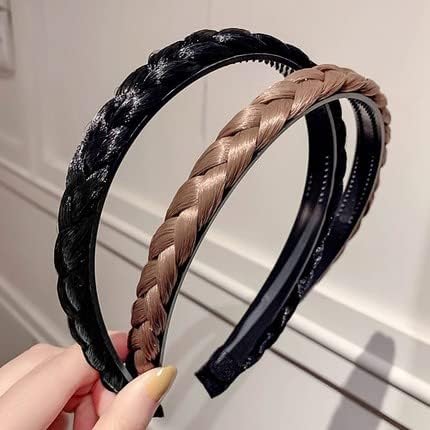bakefy 2 (Black&Brown) Braids Headband Synthetic Hair Plaited Braids Headband With Teeth Hair Band Hair Accessories For Women Girls-picture-12