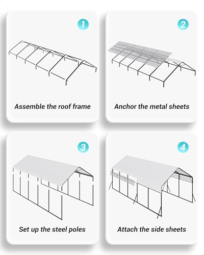 Image of Garveelife 13 ft x26 ft x11 ft Oversized Metal Carport, Steel Heavy Duty Carport for All-Weather, Permanent Shelter for Boats, Pickup Trucks, and Tractors, N.W. 780 LBS