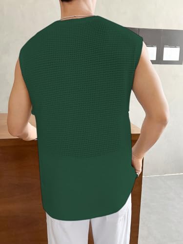 Image of NETCLICK Mens Waffle Tank Tops Sleeveless Round Neck Polycotton Vest, Sando & T-Shirt for Gym, Running and Outdoor