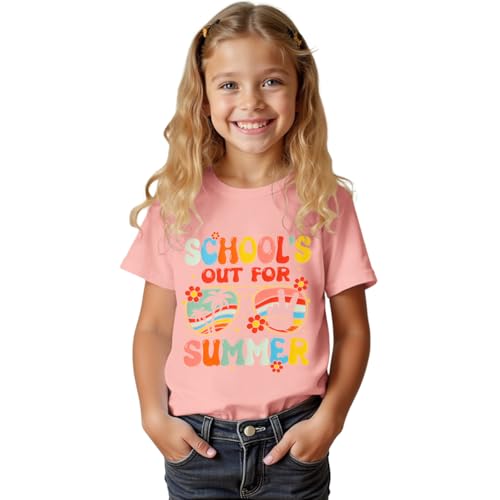 MODNTOGA Girl Last Day of School Shirt Big Kid School's Out for Summer T-Shirt Flower Sunglasses Graphic Short Sleeve Tee Top