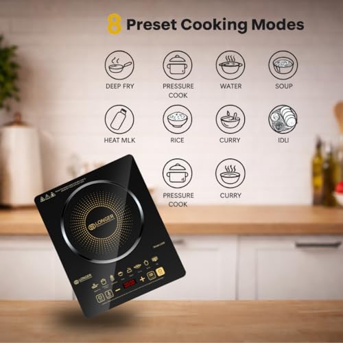 Image of LONGER Induction Cooktop with Dual Cooling Fan, LED Display, 8 Preset Cooking Modes, Touch Control Panel, Auto Shut-Off Safety, Fast Heating, Crystal Glass Portable Induction Burner - Black