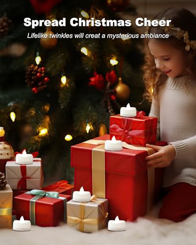 Image of merrynights LED Candles, Tea Lights Candle Battery Operated, 24-Pack 200+Hours Flameless Tealight Candle, Realistic Tea Lights for Halloween Christmas Wedding, Pure White Light