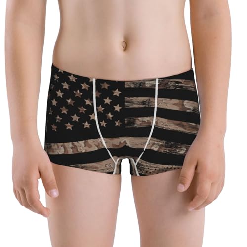 Boys' Cotton Boxer Brief Soft Underwear-American Flag With Desert Camouflage