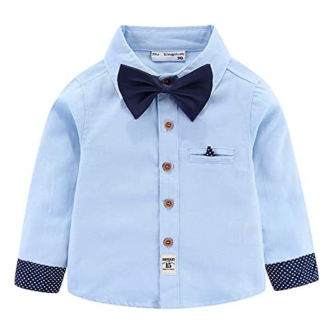 Mud Kingdom Toddler Boys Dress Shirt with Bowtie Long Sleeve Blue 3 Years Cover