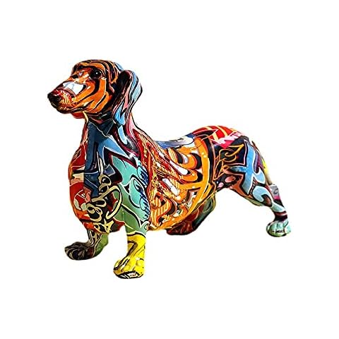 Creative Painted Colorful Dachshund Dog Decoration Home Modern Wine Cabinet Office Decor Desktop Resin Crafts Miniatures Statue (8.6x3.1x5.5in) Cover