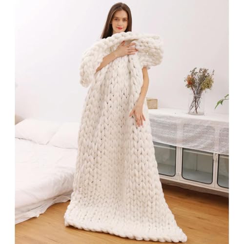 Optxzn Manta Gruesa Tejida a Mano con Puntada Gruesa, edredón Suave, Ropa de Cama cálida para el Dormitorio, decoración del hogar, Juego de sofá a Cuadros