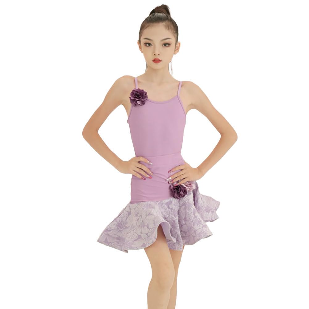 Vestido Baile Latino Niña Sin Mangas Camiseta Tirantes Cha-cha Samba Tango Práctica Escenario