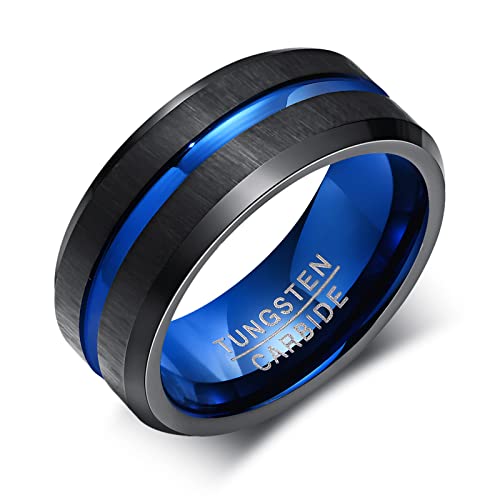 Anel de compromisso masculino de carboneto de tungstênio fosco com acabamento fosco e ranhura preta