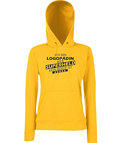 Sweat à capuche femme logopédine pull original jaune taille S