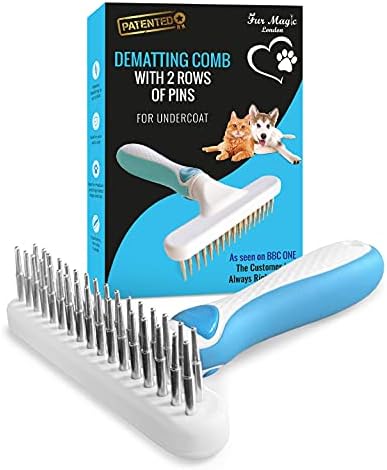 Fur Magic Dematting Comb for Dogs  Undercoat Brush for Dog Grooming - Double Row Stainless Steel Pins Dog Brushes for Shedding  Skin-Friendly and Safe Deshedding Tool for Dogs