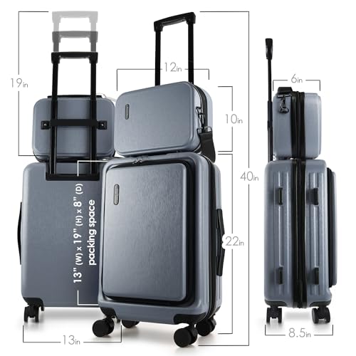 Image of 22 Inch Carry On Luggage, Carry On Suitcase with Wheels, Hardside Luggage Carry-On, Expandable Grey Small Suitcase, Hard Shell Carry-on Luggage, Spinner Luggage with Cosmetic Bag