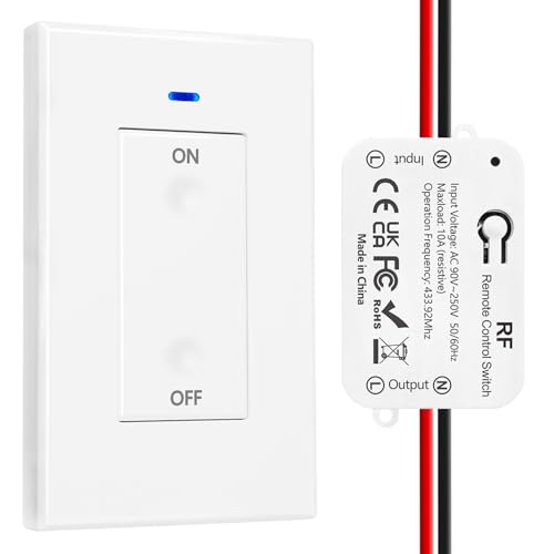DieseRC AC 110V 120V 220V 240V Wireless Remote Control Light Switch 1500W 1 Channel 433Mhz RF Relay Receiver with 2 Transmitters Keyfob for Lamp Bulb